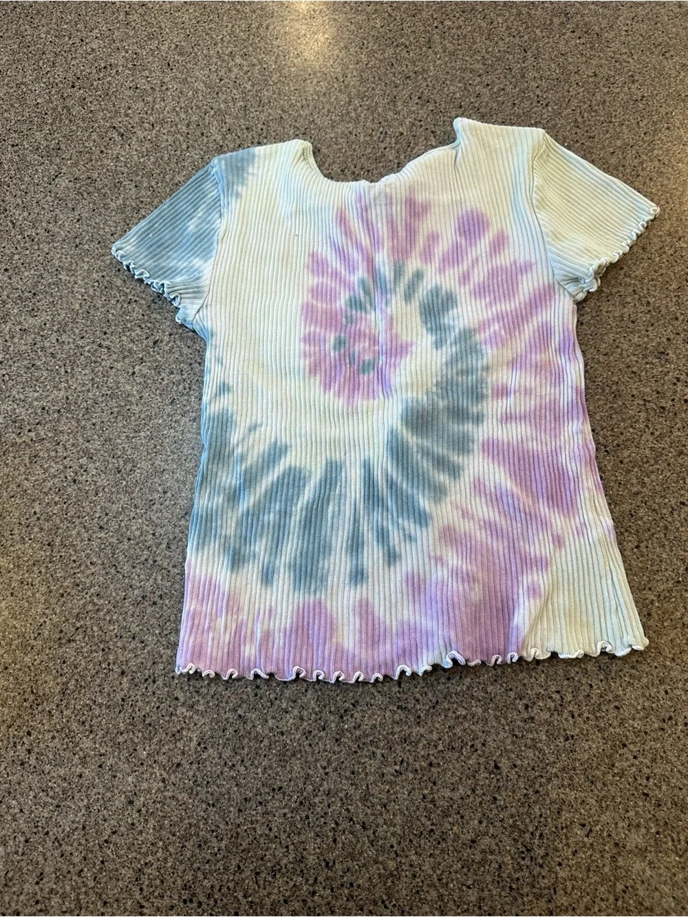 PINK Victoria's Secret Ribbed Tie-Dye Tee in Pastel Purple, Blue & Lime Trim